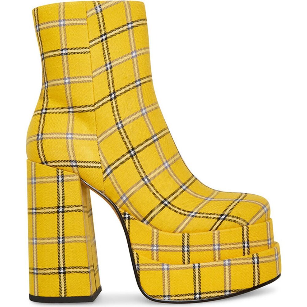 💋RETRO 70s CHIC💋Steve Madden Double Plarform Booties in Yellow & Black Plaid - Picture 6 of 16